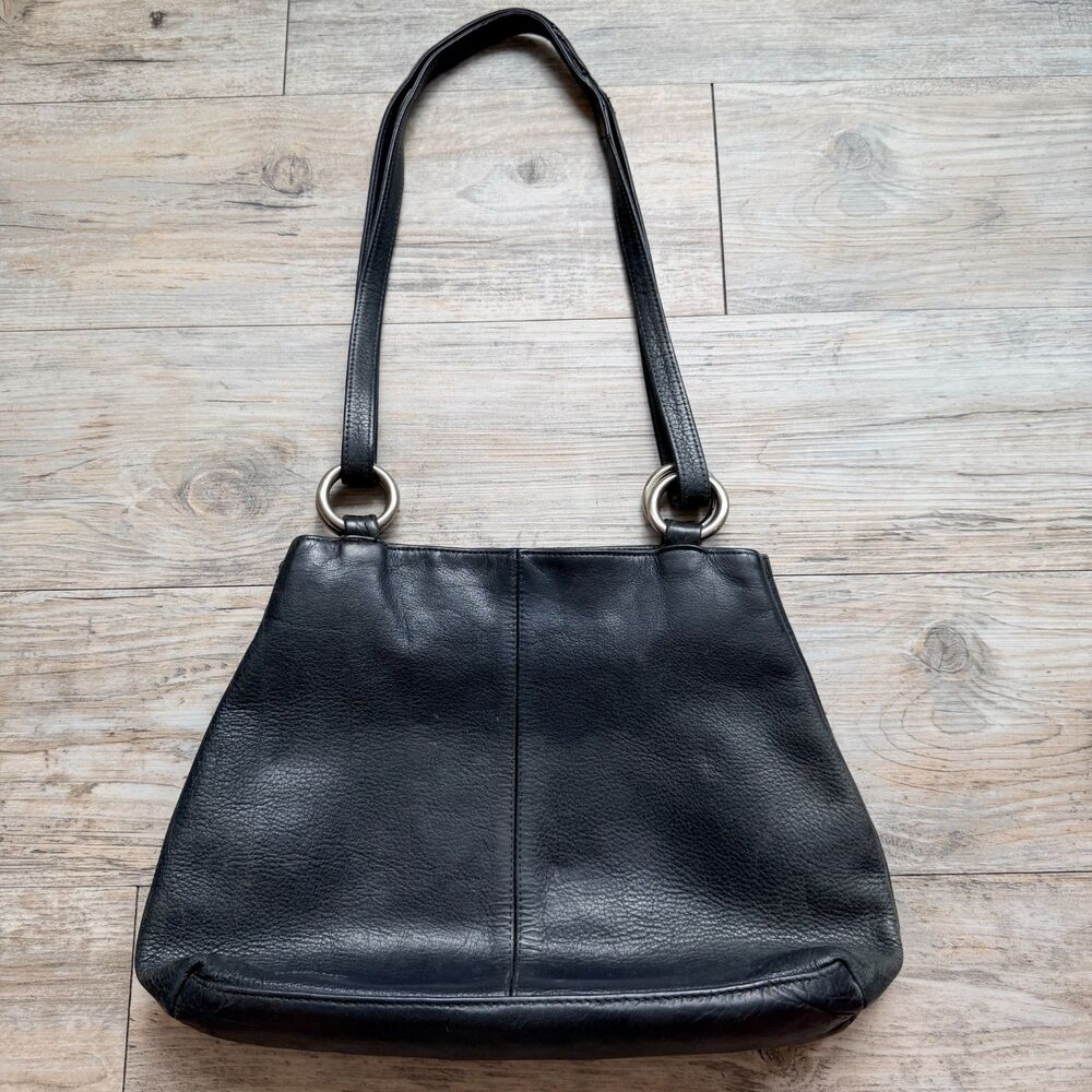 Vintage Black Genuine Leather Shoulder Bag Minimalist Slouchy Everyday Purse